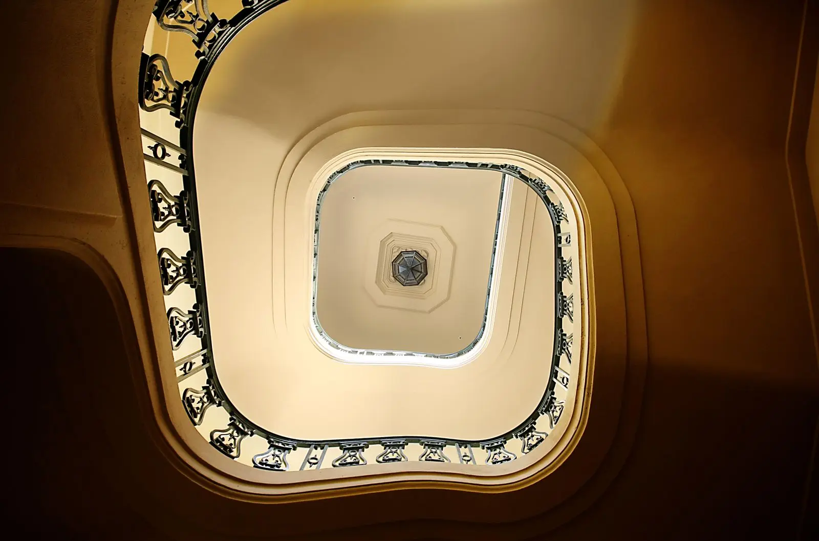 Looking up the rebuilt stair hall to the lantern